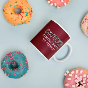Caution Mug (red wine w/ white text)