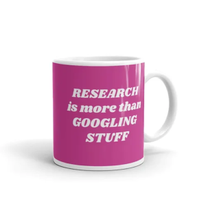 Googling Stuff Mug (pink w/ white text)