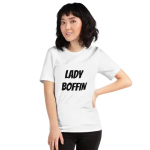 Short-Sleeve Unisex T-Shirt (Lady Boffin, black text)