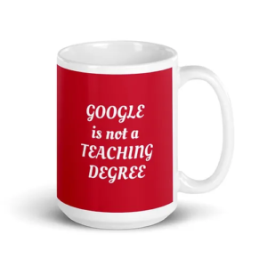 Teaching Degree Mug (red w/ white text)