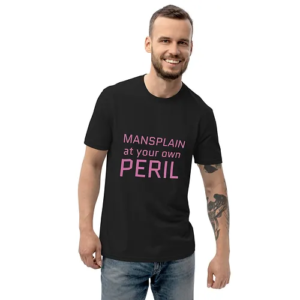 Unisex recycled t-shirt (Mansplain, pink text) copy