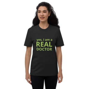 Unisex recycled t-shirt (Real Doctor, lime text)