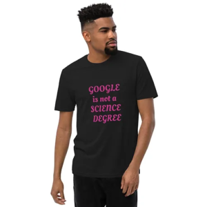 Unisex recycled t-shirt (Science Degree, pink text)