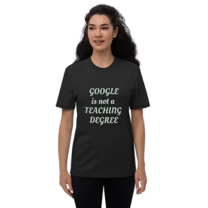 Unisex recycled t-shirt (Teaching Degree, pale green text)