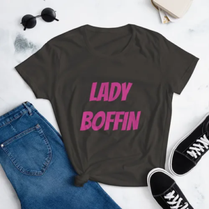 Women's short sleeve t-shirt (Lady Boffin, pink text)