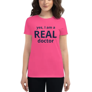 Women's short sleeve t-shirt (Real Doctor, navy text)