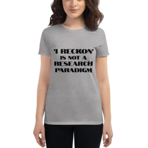 Women's short sleeve t-shirt (Research Paradigm, black text)