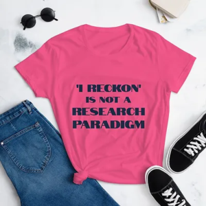 Women's short sleeve t-shirt (Research Paradigm, navy text)
