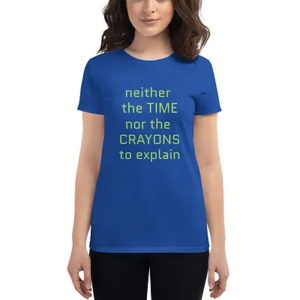Women's short sleeve t-shirt (Time & Crayons, lime text)