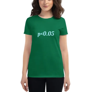 Women's short sleeve t-shirt (p value, sky text)