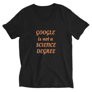 Unisex Short Sleeve V-Neck T-Shirt (Science Degree, orange text)